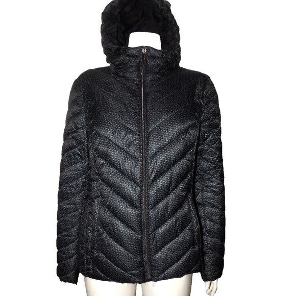 Michael Kors Packable Puffer Jacket Coat Hooded Signature All Over Print Medium - Picture 1 of 16